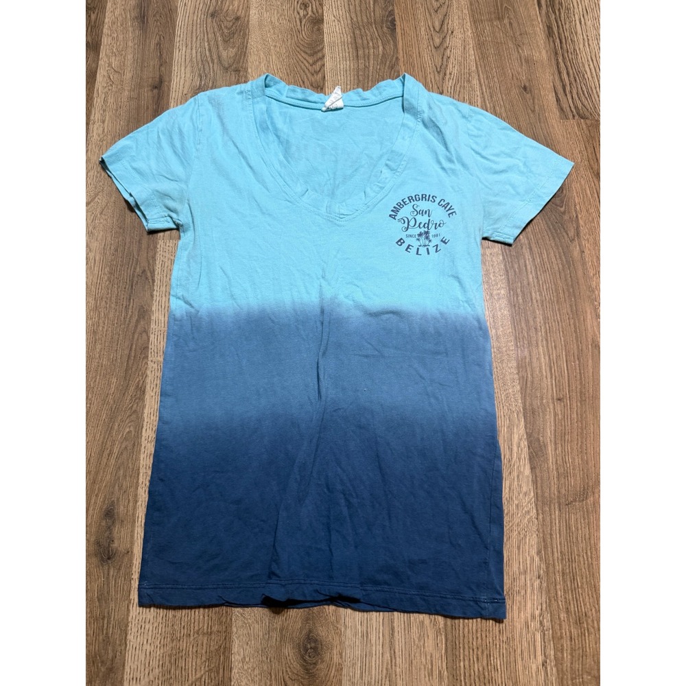 Exist Shirts Mens Size Medium Blue V-Neck Ombre Ambergris Caye San Pedro Belize